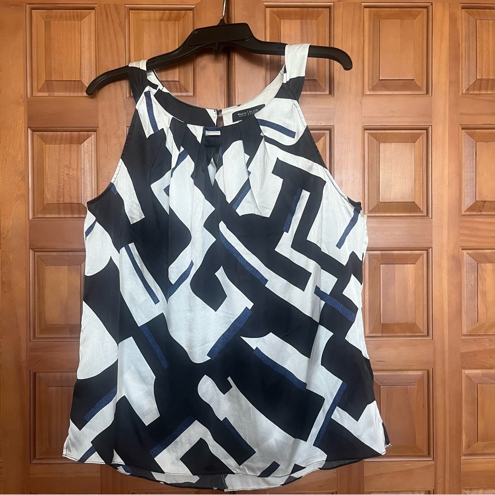 White House Black Market Black and White Blouse 100%Silk Size 14